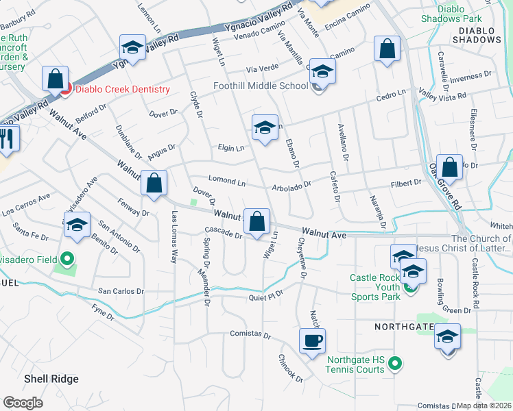 map of restaurants, bars, coffee shops, grocery stores, and more near 860 Walnut Avenue in Walnut Creek