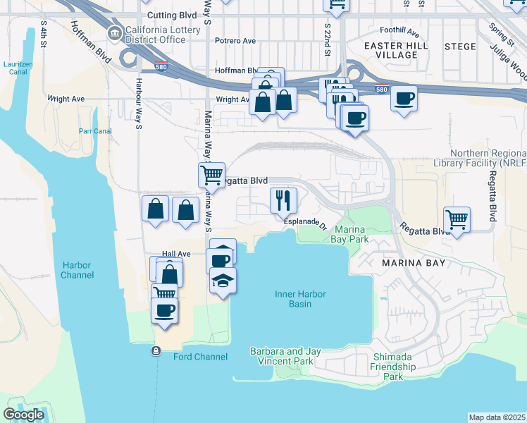 map of restaurants, bars, coffee shops, grocery stores, and more near 2200 Day Sailor Court in Richmond