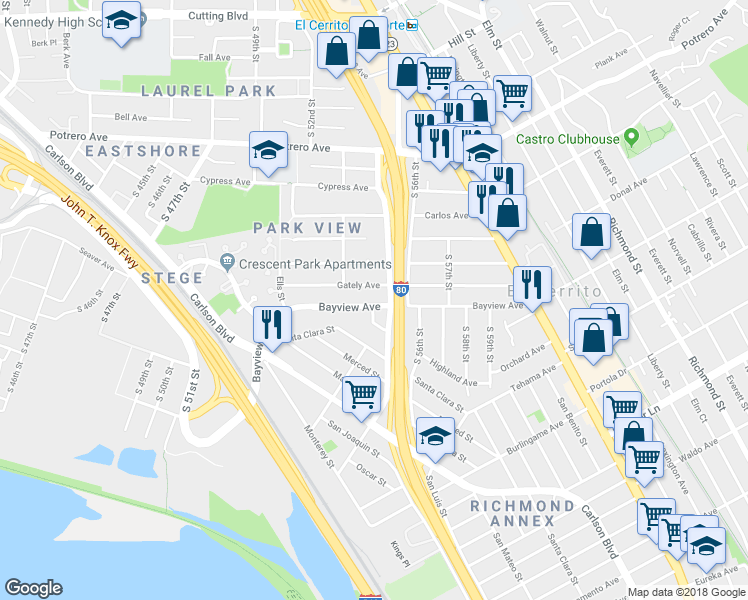 map of restaurants, bars, coffee shops, grocery stores, and more near 5355 Bayview Avenue in Richmond