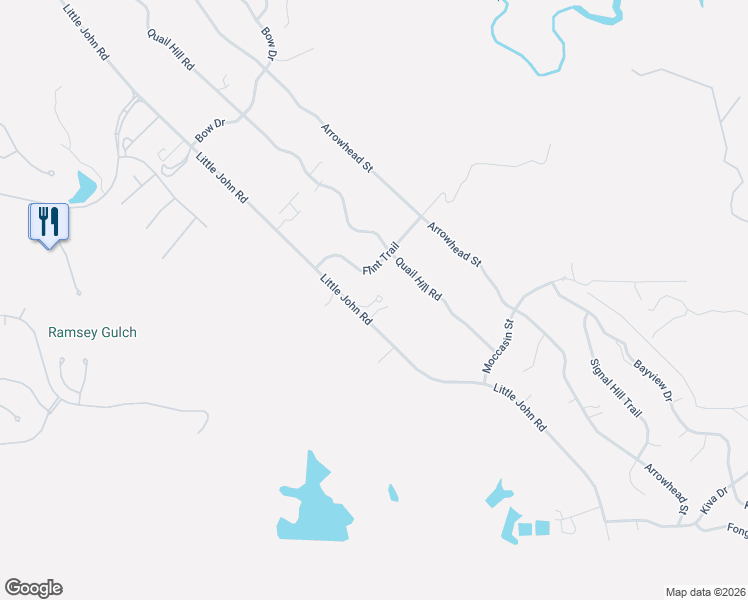 map of restaurants, bars, coffee shops, grocery stores, and more near 4419 Little John Road in Copperopolis