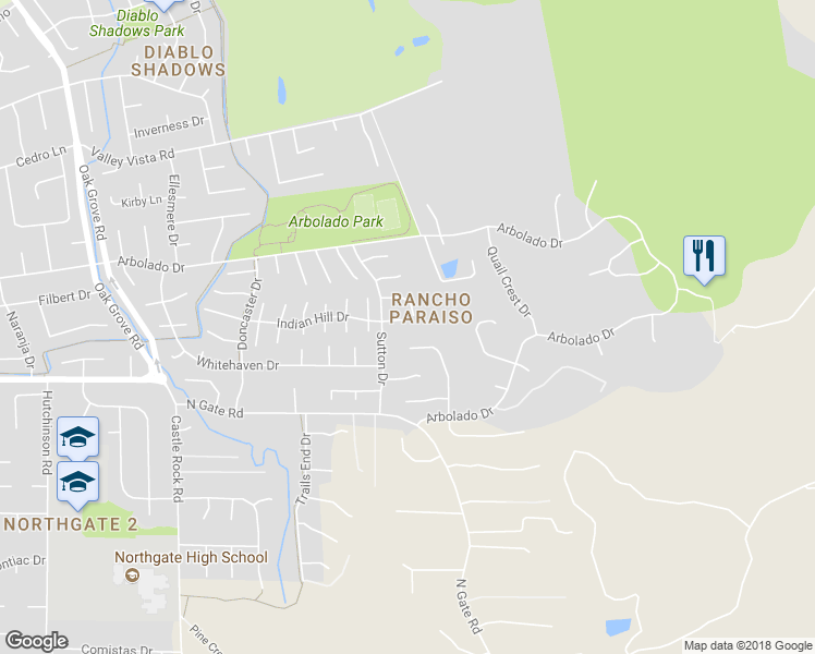 map of restaurants, bars, coffee shops, grocery stores, and more near 3687 Chucker Court in Walnut Creek