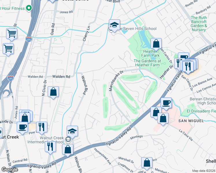 map of restaurants, bars, coffee shops, grocery stores, and more near 101 Hogan Court in Walnut Creek