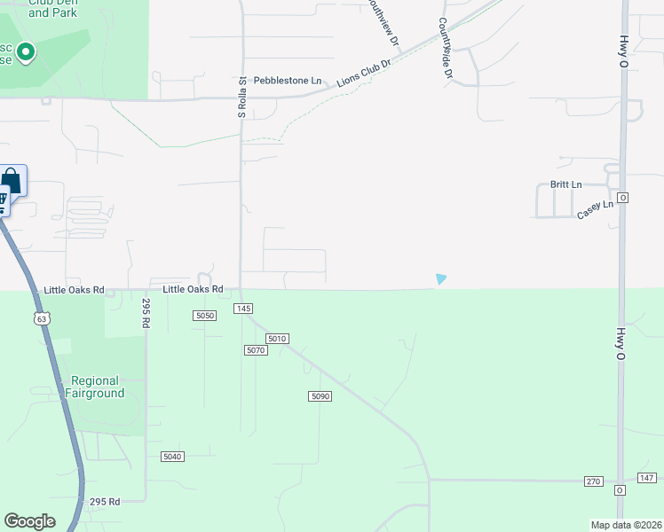 map of restaurants, bars, coffee shops, grocery stores, and more near 1345 Thomas Drive in Rolla