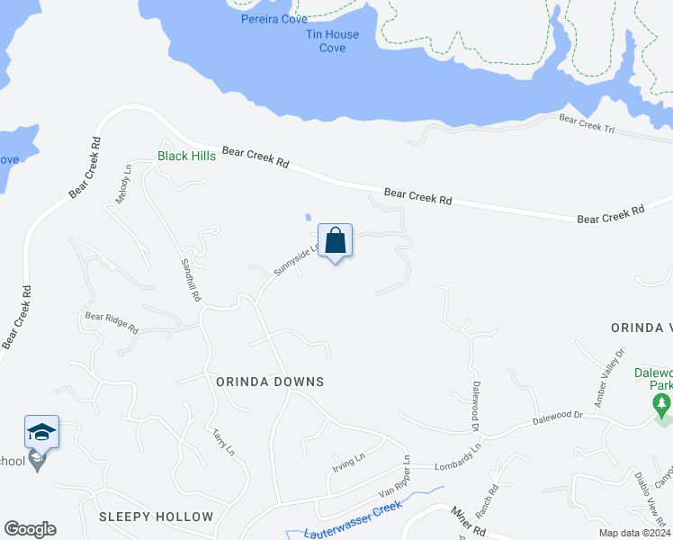 map of restaurants, bars, coffee shops, grocery stores, and more near 20 Sunnyside Court in Orinda