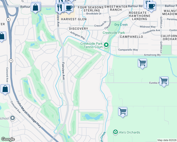 map of restaurants, bars, coffee shops, grocery stores, and more near 625 Pomona Drive in Brentwood
