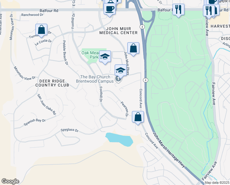 map of restaurants, bars, coffee shops, grocery stores, and more near 562 Douglas Drive in Brentwood