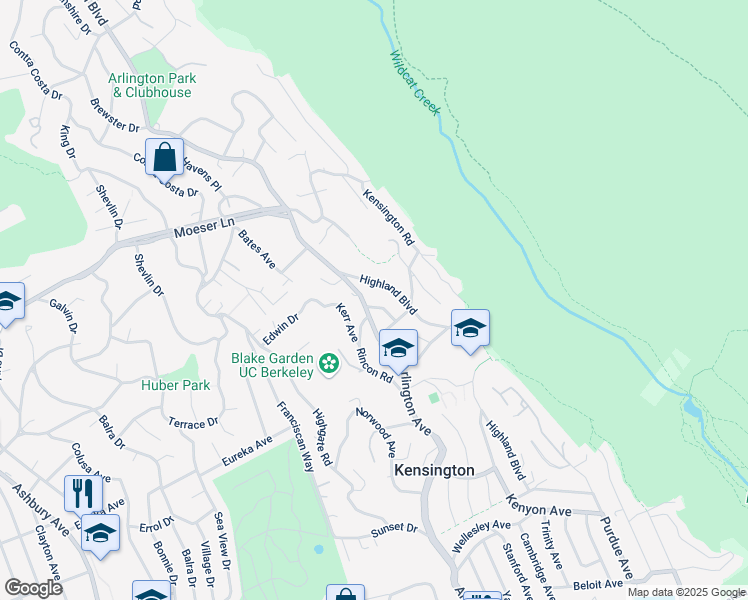 map of restaurants, bars, coffee shops, grocery stores, and more near 17 Arlington Avenue in Kensington