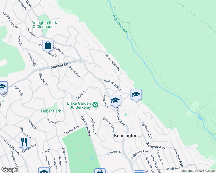 map of restaurants, bars, coffee shops, grocery stores, and more near 17 Arlington Avenue in Kensington