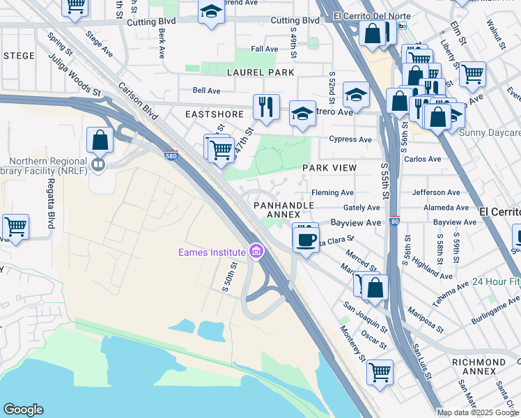 map of restaurants, bars, coffee shops, grocery stores, and more near 5000 Hartnett Avenue in Richmond
