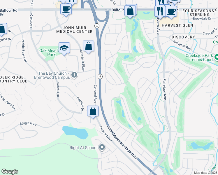 map of restaurants, bars, coffee shops, grocery stores, and more near 1951 Desert Gold Place in Brentwood