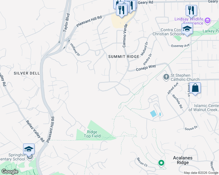 map of restaurants, bars, coffee shops, grocery stores, and more near 1091 Camino Verde Circle in Walnut Creek