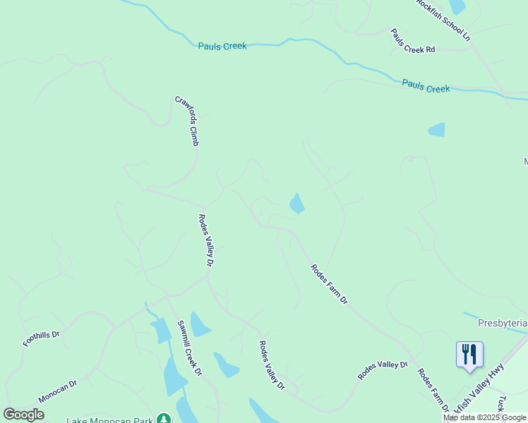 map of restaurants, bars, coffee shops, grocery stores, and more near 32 Knoll Lane in Nellysford