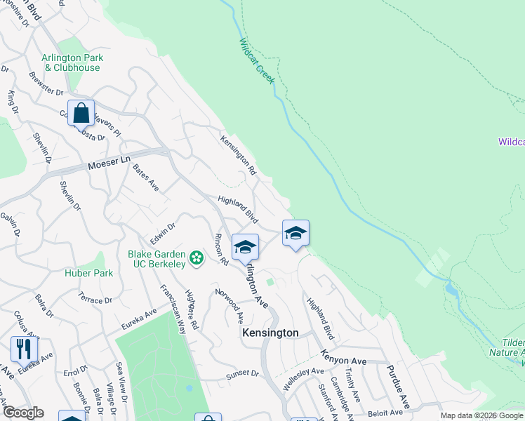 map of restaurants, bars, coffee shops, grocery stores, and more near 134 Lawson Road in Kensington