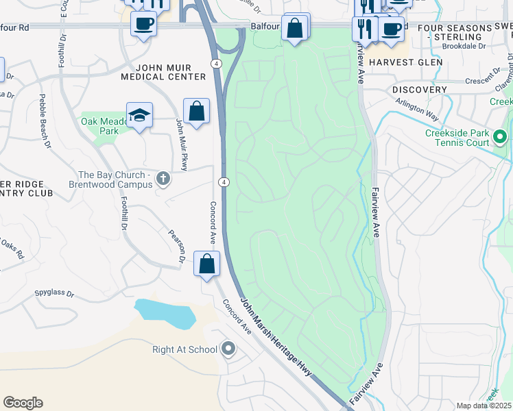map of restaurants, bars, coffee shops, grocery stores, and more near 1990 Kent Drive in Brentwood