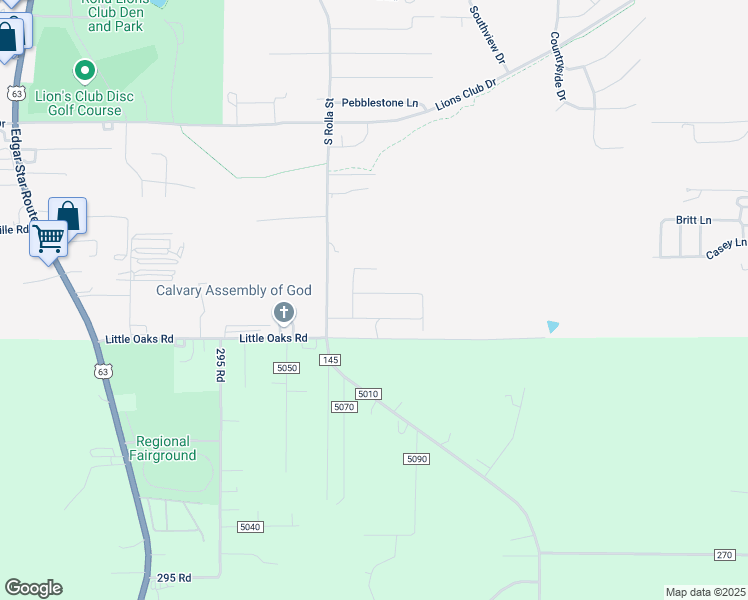 map of restaurants, bars, coffee shops, grocery stores, and more near 304 Traci Dawn Drive in Rolla