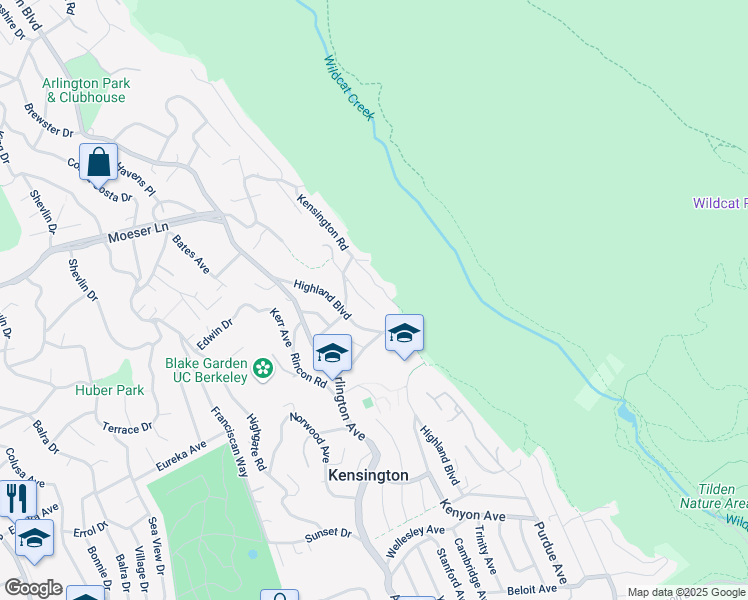 map of restaurants, bars, coffee shops, grocery stores, and more near 27 Kensington Court in Kensington