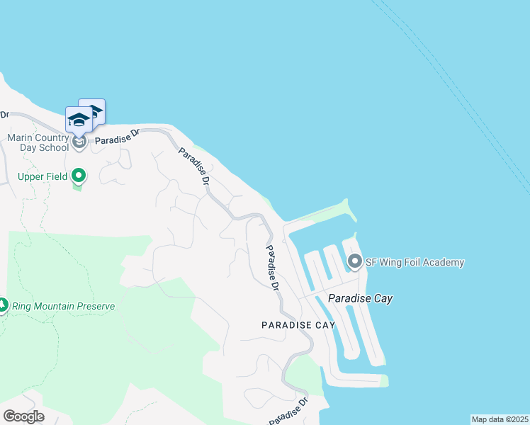 map of restaurants, bars, coffee shops, grocery stores, and more near 4810 Paradise Drive in Belvedere Tiburon