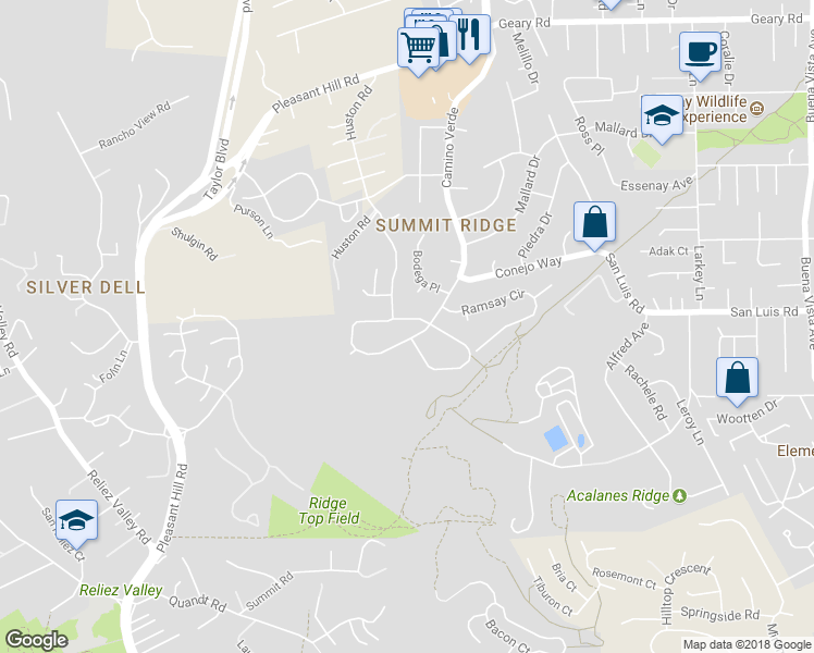 map of restaurants, bars, coffee shops, grocery stores, and more near 955 Camino Verde Circle in Walnut Creek
