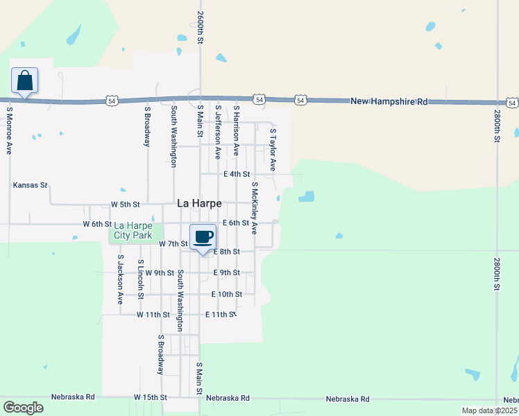 map of restaurants, bars, coffee shops, grocery stores, and more near 415 South McKinley Avenue in La Harpe