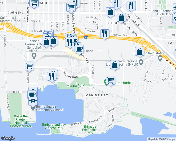 map of restaurants, bars, coffee shops, grocery stores, and more near 2704 Beach Head Way in Richmond