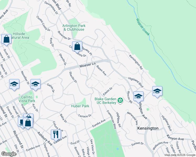 map of restaurants, bars, coffee shops, grocery stores, and more near 844 Gelston Place in El Cerrito