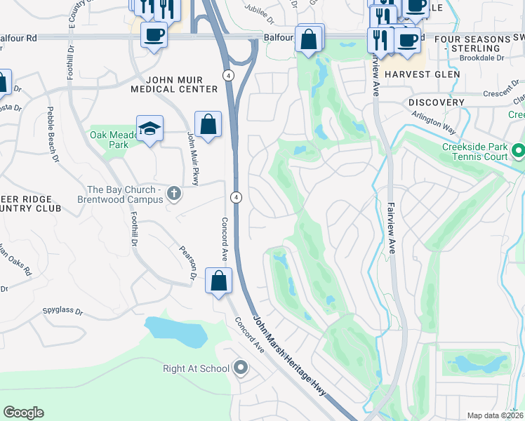 map of restaurants, bars, coffee shops, grocery stores, and more near 2060 Kent Drive in Brentwood