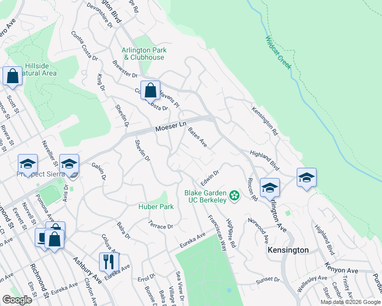 map of restaurants, bars, coffee shops, grocery stores, and more near 844 Gelston Place in El Cerrito