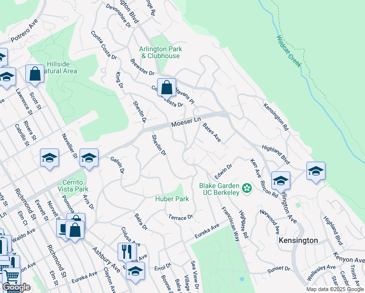 map of restaurants, bars, coffee shops, grocery stores, and more near 909 King Drive in El Cerrito