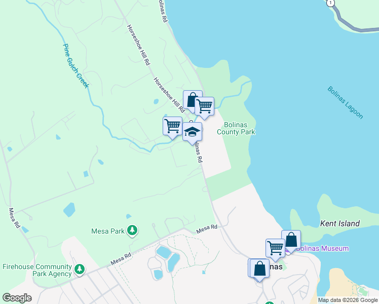 map of restaurants, bars, coffee shops, grocery stores, and more near 125 Olema Bolinas Road in Bolinas