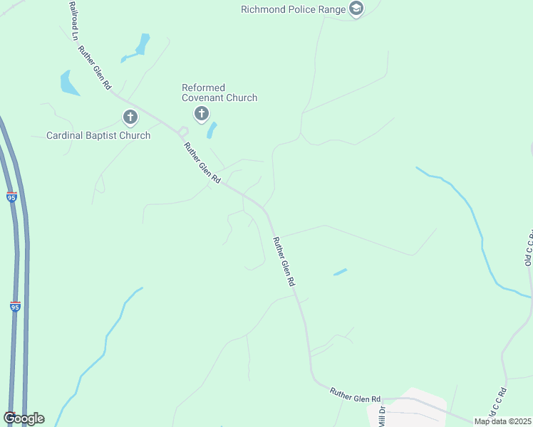 map of restaurants, bars, coffee shops, grocery stores, and more near Ruther Glen Road in Ruther Glen