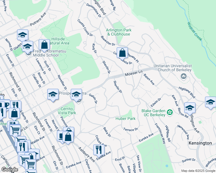 map of restaurants, bars, coffee shops, grocery stores, and more near 7788 Moeser Lane in El Cerrito