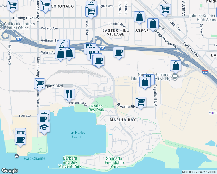 map of restaurants, bars, coffee shops, grocery stores, and more near 2605 Beach Head Court in Richmond