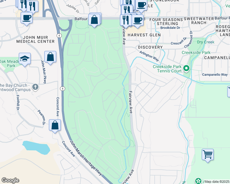 map of restaurants, bars, coffee shops, grocery stores, and more near 1503 Bismarck Lane in Brentwood