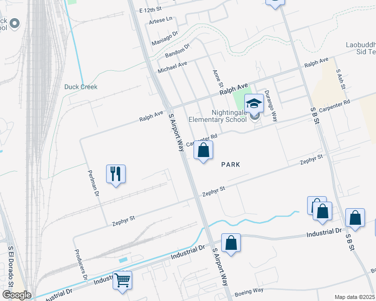 map of restaurants, bars, coffee shops, grocery stores, and more near 3506 S Airport Way in Stockton