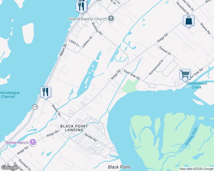 map of restaurants, bars, coffee shops, grocery stores, and more near 7435 Herbies Lane in Chincoteague
