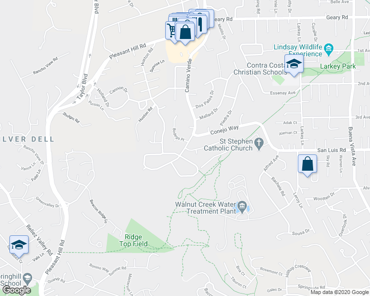 map of restaurants, bars, coffee shops, grocery stores, and more near Camino Verde & Ramsay Cir in Walnut Creek