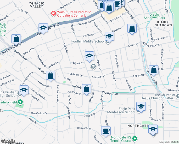 map of restaurants, bars, coffee shops, grocery stores, and more near 530 Wiget Lane in Walnut Creek