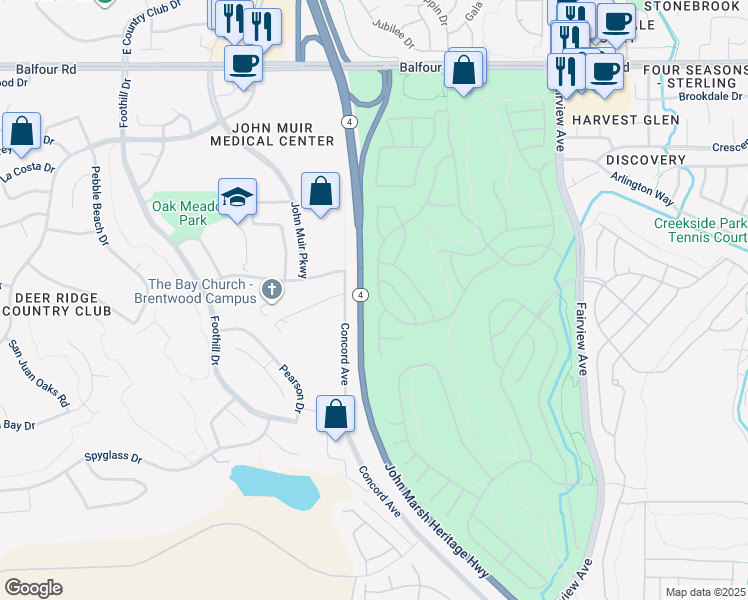 map of restaurants, bars, coffee shops, grocery stores, and more near 337 Upton Pyne Drive in Brentwood