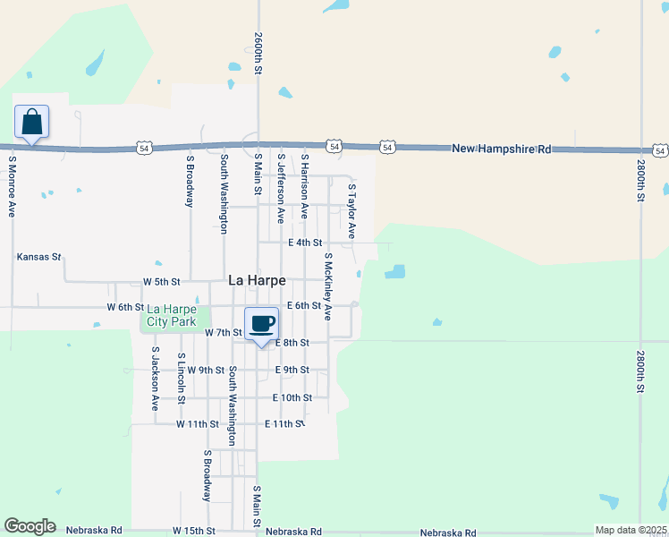 map of restaurants, bars, coffee shops, grocery stores, and more near 415 South McKinley Avenue in La Harpe