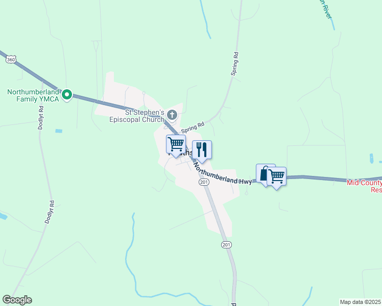 map of restaurants, bars, coffee shops, grocery stores, and more near 6991 Northumberland Highway in Heathsville