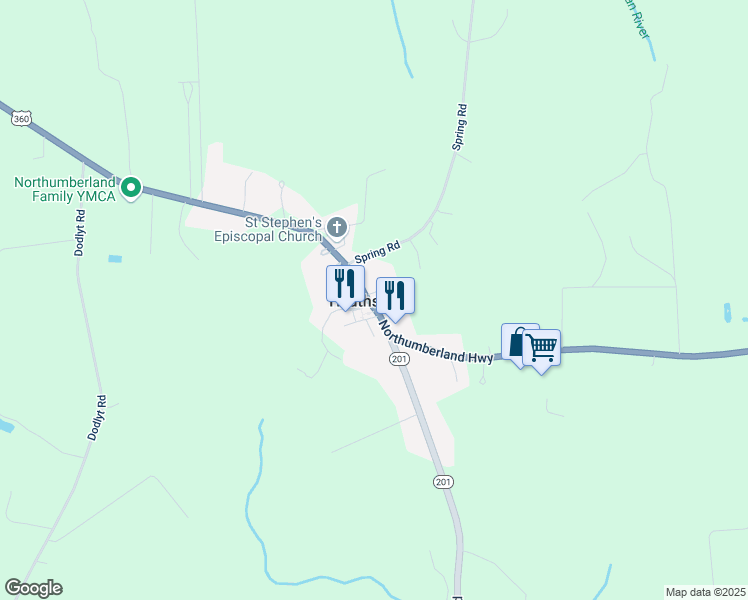 map of restaurants, bars, coffee shops, grocery stores, and more near 6991 Northumberland Highway in Heathsville