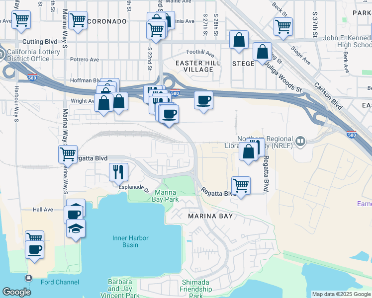 map of restaurants, bars, coffee shops, grocery stores, and more near 865 Marina Bay Parkway in Richmond