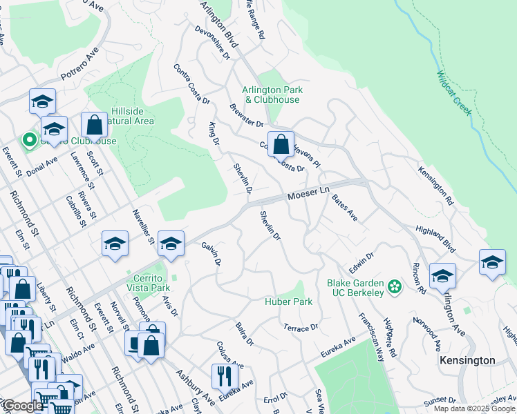 map of restaurants, bars, coffee shops, grocery stores, and more near 7788 Moeser Lane in El Cerrito
