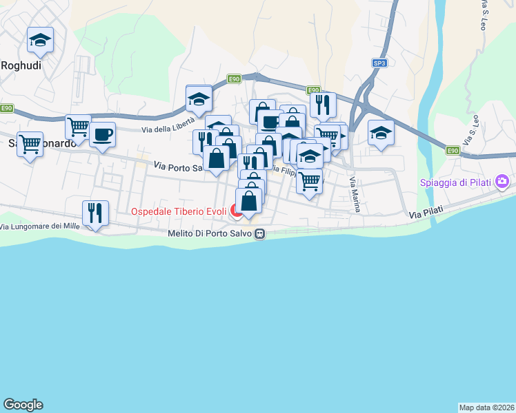 map of restaurants, bars, coffee shops, grocery stores, and more near 125 Via Peppino Surfaro in Melito di Porto Salvo