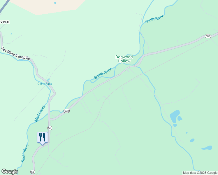 map of restaurants, bars, coffee shops, grocery stores, and more near 5492 Cold Springs Road in Raphine