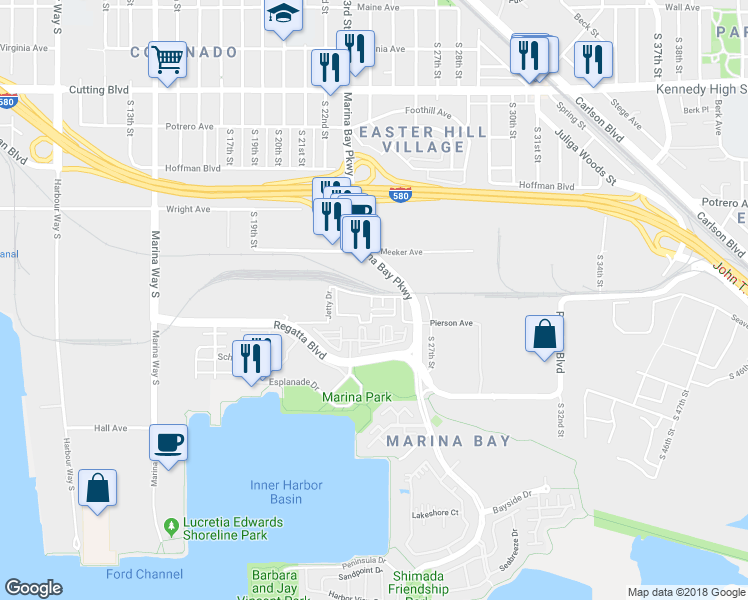 map of restaurants, bars, coffee shops, grocery stores, and more near 2502 Jetty Drive in Richmond
