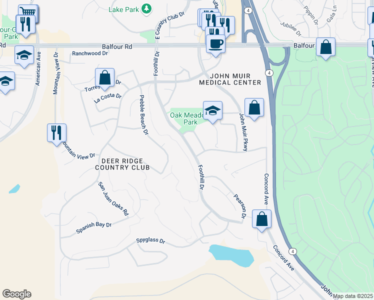 map of restaurants, bars, coffee shops, grocery stores, and more near 337 Foothill Drive in Brentwood