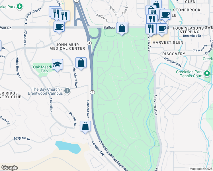 map of restaurants, bars, coffee shops, grocery stores, and more near 440 Tayberry Lane in Brentwood