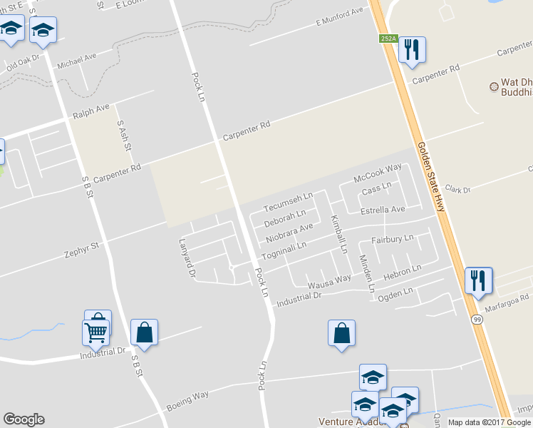 map of restaurants, bars, coffee shops, grocery stores, and more near 2572 Tecumseh Lane in Stockton