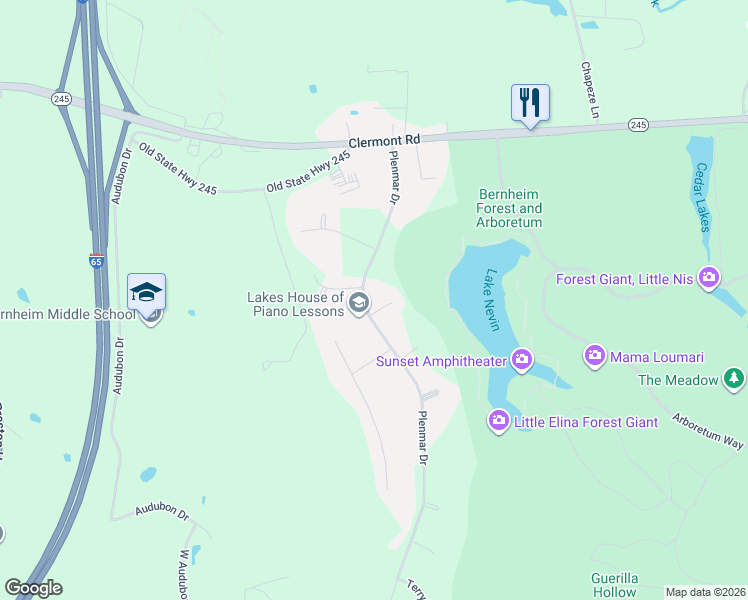 map of restaurants, bars, coffee shops, grocery stores, and more near 484 Plenmar Drive in Shepherdsville